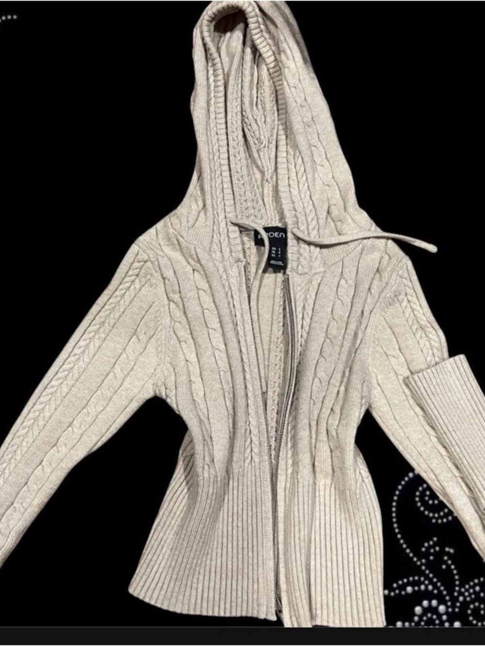 Arden B Cream Cable Knit Zip Hoodie